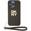 Pouzdro a kryt na mobilní telefon Apple DKNY PU Leather Stack Logo Wrist Strap pro iPhone 15 Pro Max Brown DKHCP15XPBSWSA