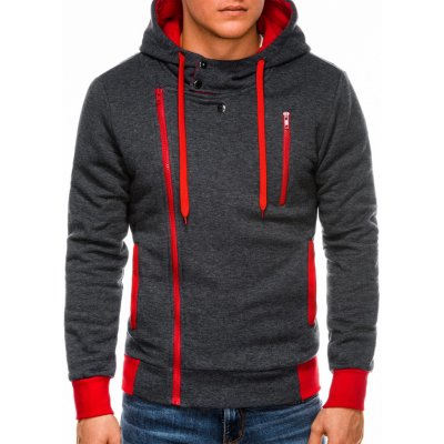 Ombre Clothing mikina na zip s kapucí Chandler tmavě šedo-červená B297 – Zboží Mobilmania