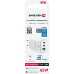 SWISSTEN SÍŤOVÝ ADAPTÉR EDGE GaN 2x USB-C PD 65W + 1x USB-A 18W QC BÍLÝ