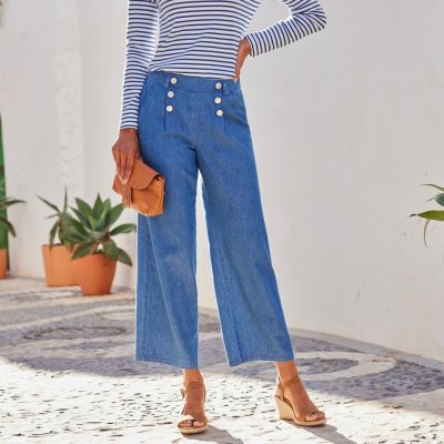 Blancheporte Široké džíny v námořnickém stylu s knoflíky modrá – Zboží Mobilmania