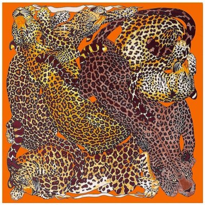 Classic Scarf dámský šátek s leopardy extra velký oranžový hnědý s hedvábím vzor leopard