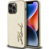 Pouzdro a kryt na mobilní telefon Apple Karl lagerfeld Wrinkled PU Signature Logo pro iPhone 14 Pro Gold KLHCP14LPFMFBKMD