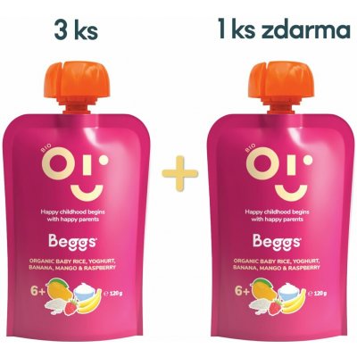 Beggs BIO Dětská rýže s jogurtem, banánem, mangem a malinami 4 x 120 g – Zboží Dáma