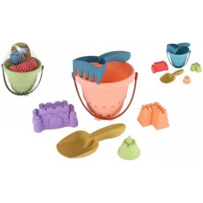 Teddies Sada na písek plast kbelík, lopatka, hrabičky, 3 formičky 3 barvy v síťce – Zbozi.Blesk.cz
