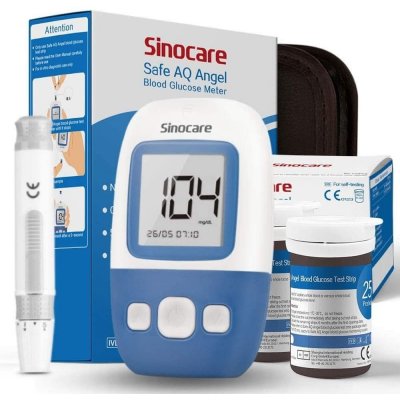 Sinocare Glukometr Safe AQ Angel, 25 proužků, 25 lancet, odběrové pero, taštička – Zboží Dáma
