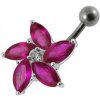 Piercing Šperky4U stříbrný piercing do pupíku kytička tmavě růžové zirkony BP01159-F