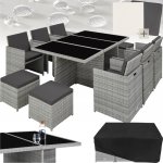 tectake 403641 zahradní ratanový nábytek new york 6+4+1 s ochranným obalem světle šedá – Zboží Mobilmania