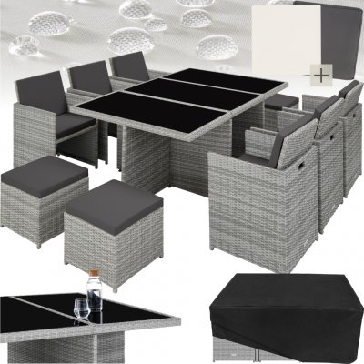 tectake 403641 zahradní ratanový nábytek new york 6+4+1 s ochranným obalem světle šedá – Zboží Mobilmania