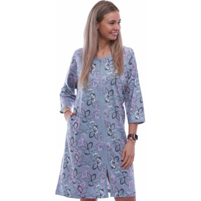 Župan nebo košilka těhotenská i kojící na zip květinový vzor 1G0675 šedá – Zboží Dáma