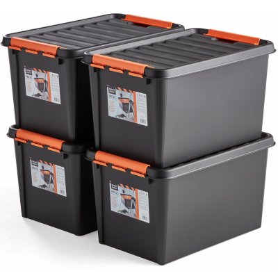 AJ Produkty Plastový box s víkem, 50 l, 590x390x345 mm, černý, bal. 4 ks