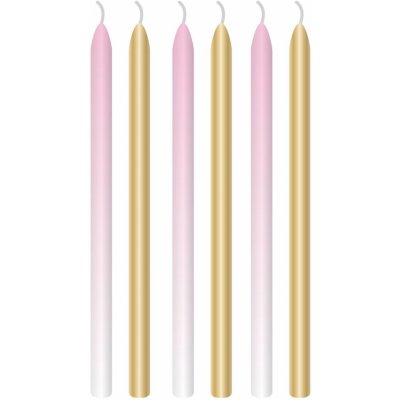 Amscan Dortové svíčky světle růžové a zlaté s držáky 6 ks 12 cm – Zboží Mobilmania