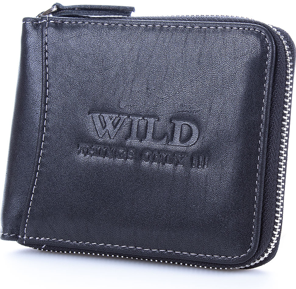 WILD Pánská kožená peněženka na zip W5532 černá