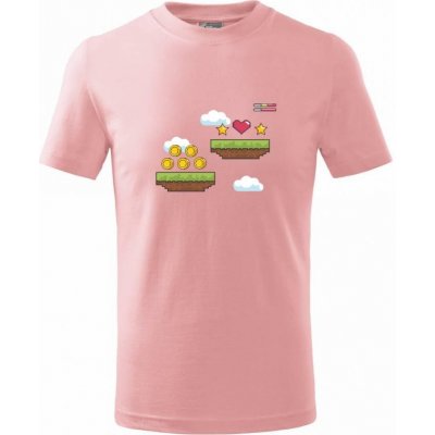 Gamer stará hra mince a mraky tričko dětské bavlněné růžová