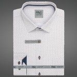 AMJ pánská košile bavlněná dlouhý rukáv slim-fit VDSBR1462 bílá s modro béžovým vzorem – Zboží Dáma