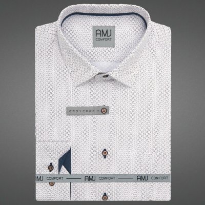 AMJ pánská košile bavlněná dlouhý rukáv slim-fit VDSBR1462 bílá s modro béžovým vzorem – Zboží Dáma