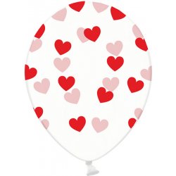 PartyDeco Balonek latex průhledný srdce červená 30 cm