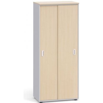 Primo, Kancelářská skříň se zasouvacími dveřmi 1781 x 800 x 420 mm, šedá / bříza