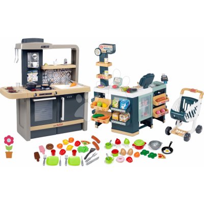 Smoby Set kuchyňka elektronická s nastavitelnou výškou Tefal Evolutive New Kitchen a obchod elektronický Maxi Market s chladničkou a potravinami