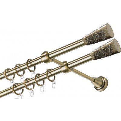 OK-GarnýžeCZ Garnýž kovová dvouřadá 19mm Sevilla double mosaz 350 cm do stěny / kroužky s háčkem – Zboží Mobilmania