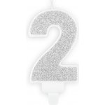 PartyDeco Narozeninová svíčka stříbrná číslo 2 7 cm – Zboží Dáma