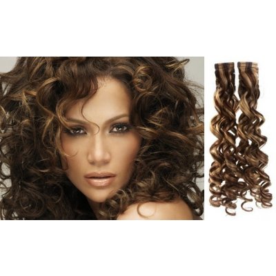 Kudrnaté vlasy pro metodu Pu Extension / Tape Hair / Tape IN 60cm tmavý melír – Hledejceny.cz