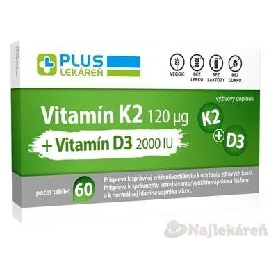 Plus Lékárna Vitamin K2 120 μg +Vitamin D3 2000 IU 60 tablet – Hledejceny.cz