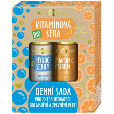 PURITY VISION Bio Vitamínová séra denní sada PURITY VISION BIO Hydro2 serum s 1,5 % kyselinou hyaluronovou 30 ml + PURITY VISION ​BIO Vitamin C serum s 5% vitaminu C a 0,5% kyselinou hyaluronovou 30 – Zbozi.Blesk.cz
