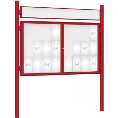 PROCITY Venkovní vitrína model 1000 dvoukřídlá 24 x A4, červená, včetně sloupků a záhlaví | Zboží Auto