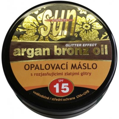 Vivaco Sun Glitter effect opalovací máslo s bio arganovým olejem SPF15 200 ml