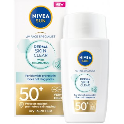 Nivea Sun Derma Skin Clear OF 50+ lehký pleťový krém na opalování 40 ml – Sleviste.cz