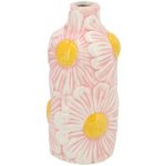 Růžová keramická vázička s reliéfem květů Jane Flower - Ø 7*16 cm - daan kromhout – Hledejceny.cz