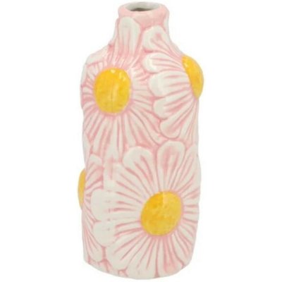 Růžová keramická vázička s reliéfem květů Jane Flower - Ø 7*16 cm - daan kromhout – Hledejceny.cz