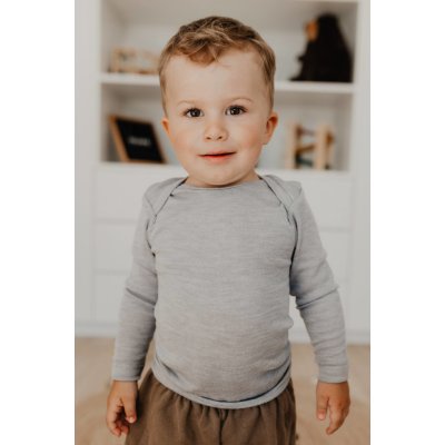 Dětské triko s dlouhým rukávem z merino vlny bavlny a hedvábí šedý melír Cosilana – Zboží Dáma