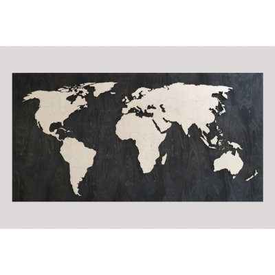 MAJADESIGN Nástěnná dřevěná MAPA SVĚTA - s podkladní deskou 200x110 cm - BAREVNĚ LAKOVANÁ Provedení: bez gravírování názvů států, bez hranic států