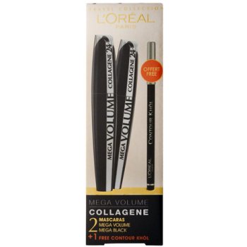 L'Oréal Paris Mascara Mega Volume Collagene 24h Woman 2 x 9 ml Mascara Mega Volume Collagene 24h + 2 g Eye Contour Khol Black dárková sada