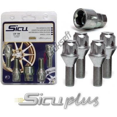 AEZ Sicuplus Sada bezpečnostních šroubů 4 ks + klíč M12x1,25x26 - kuželová 60° - klíč 17/19 - stříbrná