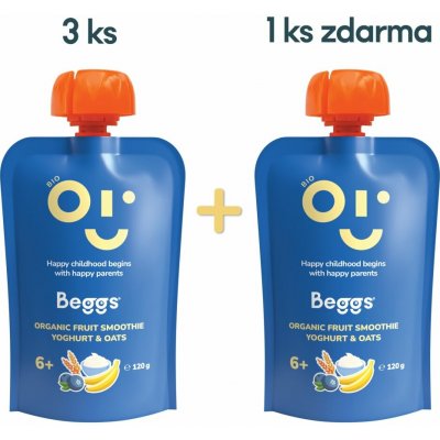 Beggs BIO Smoothie s ovocem, jogurtem a ovesnými vločkami 4 x 120 g – Zboží Dáma
