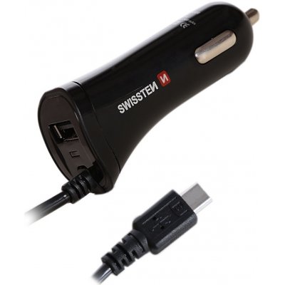 Napájecí adaptér SWISSTEN USB-C 2,4A Napájecí adaptér, do auta, USB-A a USB-C, vstup 12-24V, výstup 5V/2,4A, černý 20111500 – Zbozi.Blesk.cz