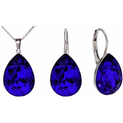 Swarovski Elements Pear stříbrná sada set souprava náušnice a přívěsek s řetízkem modrá slzička kapka 39169.4 Majestic Blue modrá královská – Zboží Mobilmania