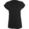 Dámská Trička Build Your Brand Prodloužené splývavé tričko s ohrnutými rukávy černá