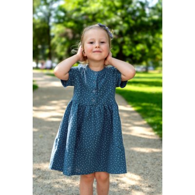 Jsem máma Mušelínové dětské šatičky kouřově modré s puntíčky – Zbozi.Blesk.cz