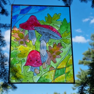V.Randák Ručně malovaný obraz na skle – Muchomůrka červená | V. Randák – Hledejceny.cz