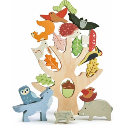 Tender Leaf Toys strom s rovnováhou Stacking Forest s 19 zvieratkami a lesnými plodmi TL8409 – Zboží Mobilmania