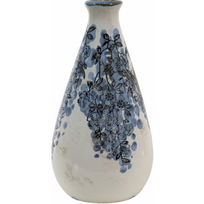Béžová keramická váza s modrými květy Maun - Ø 11*21 cm – Zboží Mobilmania