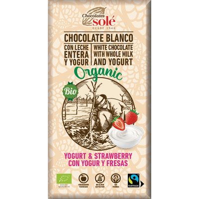 SOLÉ Bio bílá čokoláda s jogurtem a jahodami 100 g