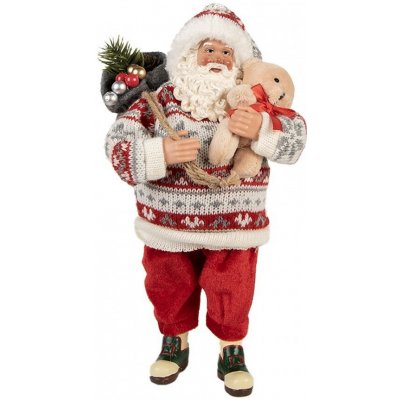 Clayre & Eef Červená vánoční figurka Santa Claus s medvídkem - 13*10*28 cm – Hledejceny.cz