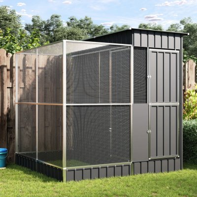 vidaXL Voliéra s přístavbou stříbrná 209 × 203 × 216 cm ocel 9799.3216426 – Hledejceny.cz