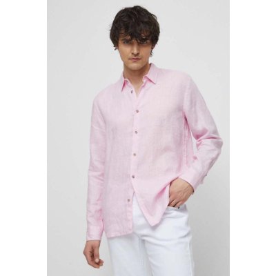 Medicine pánská plátěná košile regular s klasickým límcem růžová RS23.KDM900