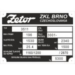 Výrobní štítek Zetor 3511 váha 1530kg rok 196 | Zboží Auto