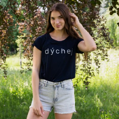 Lovemusic Dámské tričko tmavomodré Dýchej 1.2 – Zboží Dáma